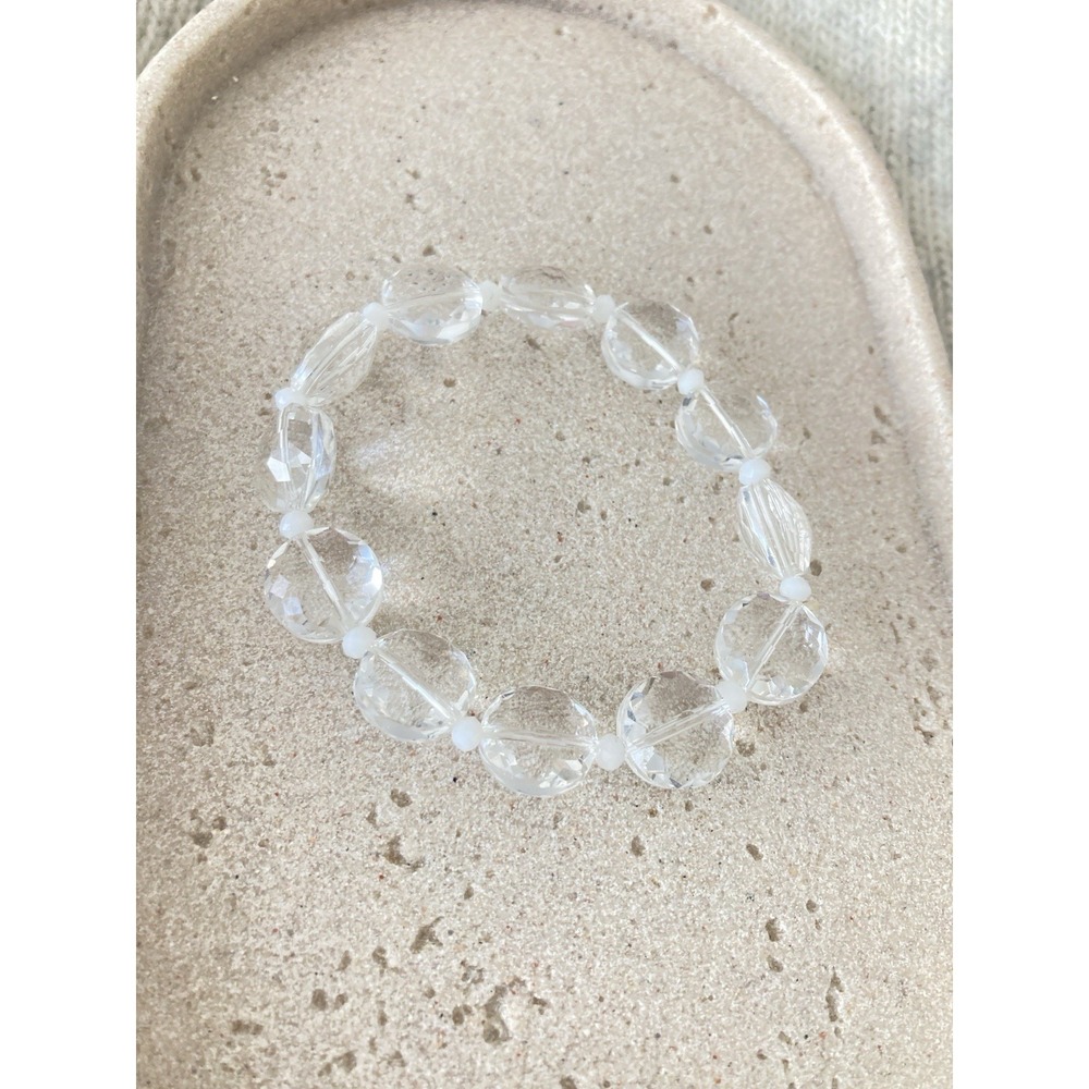 Clear‎ Faceted Bead Stretch Bracelet Transparent Chunky Romantic Acrylic Bling